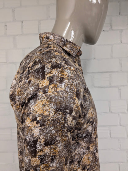 Vintage Diamond Touch -Shirt. Braune weiße Blumen drucken. Größe M.