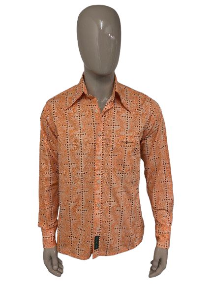 Ben Sherman 70's shirt with point collar. Orange beige black print. Size L. Slim Fit.
