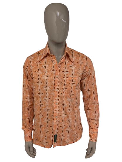 Ben Sherman 70's shirt with point collar. Orange beige black print. Size L. Slim Fit.