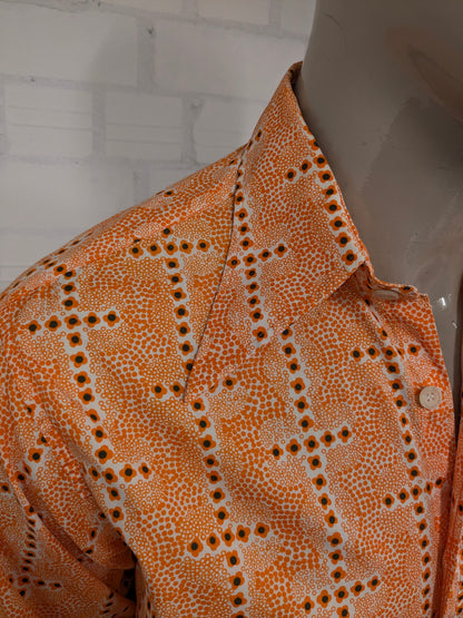 Ben Sherman 70's shirt with point collar. Orange beige black print. Size L. Slim Fit.