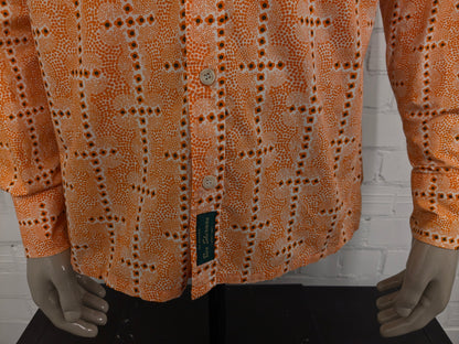 Ben Sherman 70's shirt with point collar. Orange beige black print. Size L. Slim Fit.