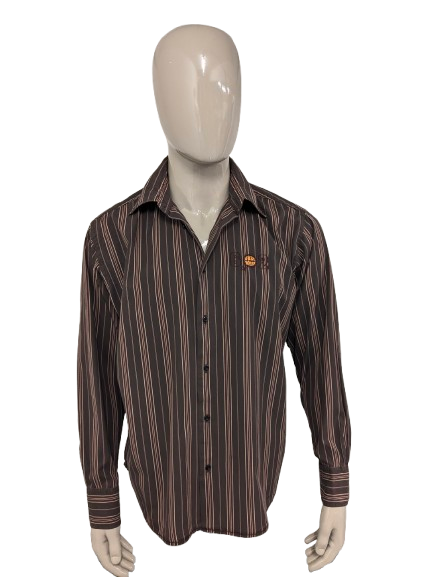 Chemise Tom Tailor. Marron rayé rouge. Taille XL.