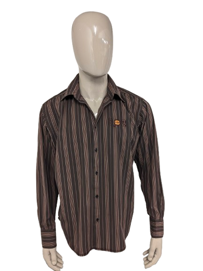 Tom Tailor shirt. Brown red striped. Size XL.