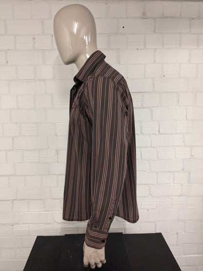 Tom Tailor shirt. Brown red striped. Size XL.