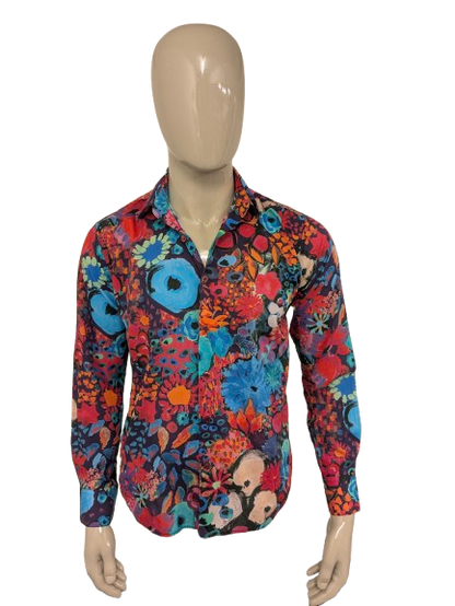 Camisa de Philips. Estampado de color verde naranja rosa. Tamaño M.