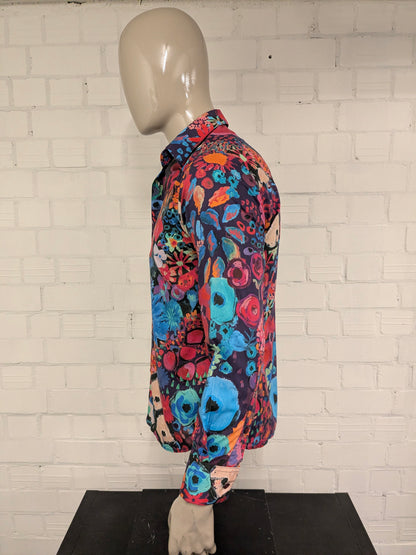 Camisa de Philips. Estampado de color verde naranja rosa. Tamaño M.