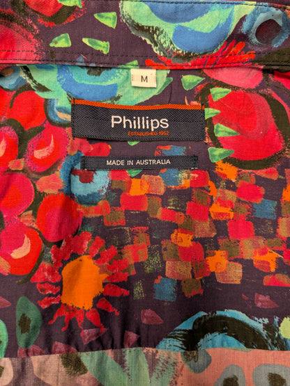 Camisa de Philips. Estampado de color verde naranja rosa. Tamaño M.
