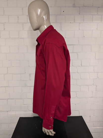 Vintage Printer overhemd. Donker Roze gekleurd. Maat 2XL / XXL.