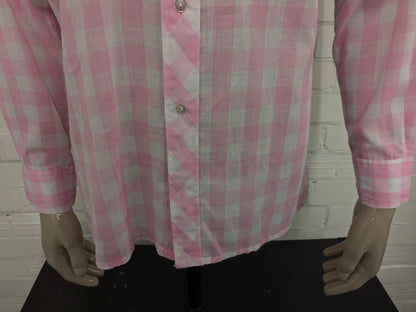 Chemise Aktuell vintage des années 70 avec collier. À carreaux blanc rose. Taille L.