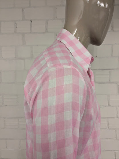 Chemise Aktuell vintage des années 70 avec collier. À carreaux blanc rose. Taille L.
