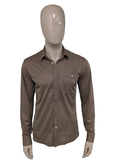 Camisa Vintage Jordi. Impresión beige marrón. Tamaño M. estiramiento.