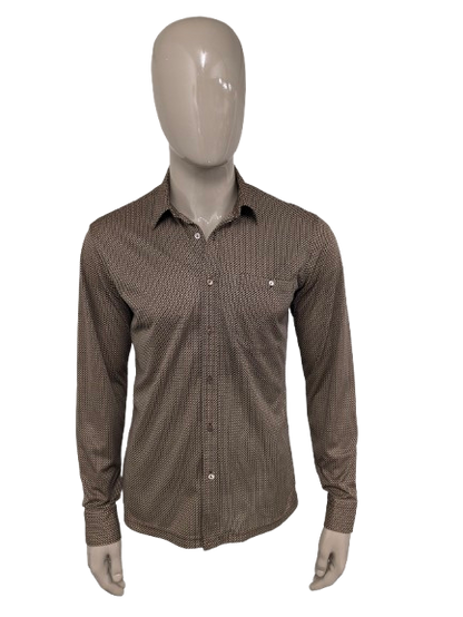 Camisa Vintage Jordi. Impresión beige marrón. Tamaño M. estiramiento.