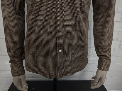 Camisa Vintage Jordi. Impresión beige marrón. Tamaño M. estiramiento.