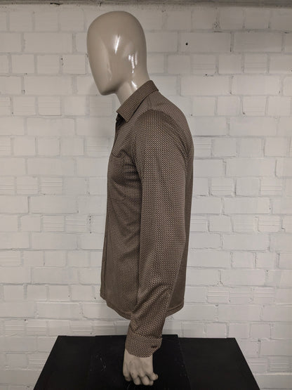 Camisa Vintage Jordi. Impresión beige marrón. Tamaño M. estiramiento.