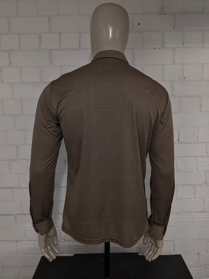 Camisa Vintage Jordi. Impresión beige marrón. Tamaño M. estiramiento.