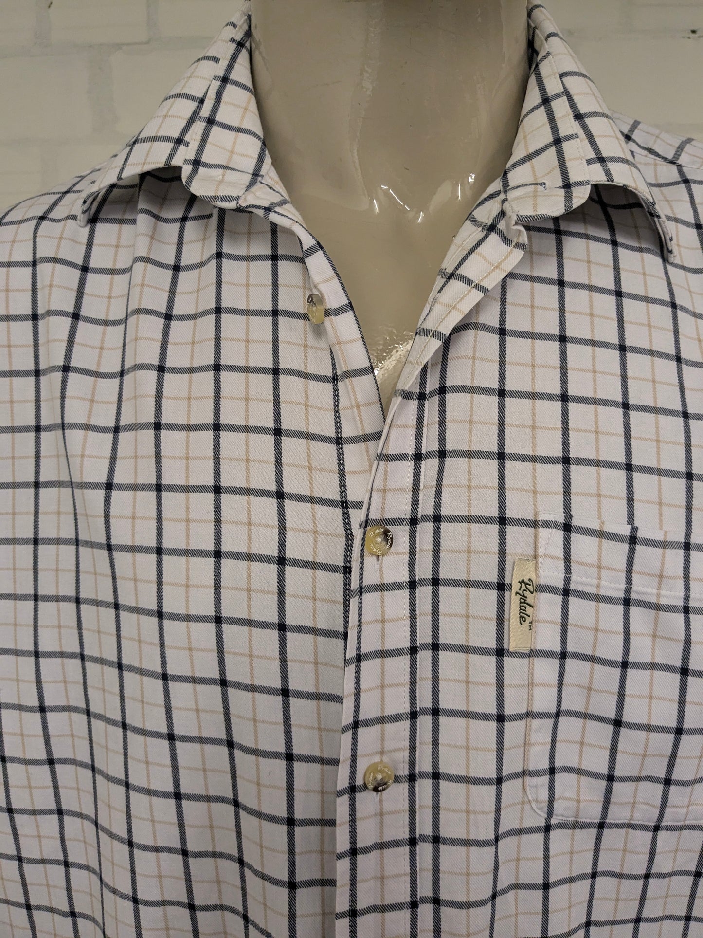 Vintage Ry Market overhemd. Zwart Bruin Wit geblokt. Maat 2XL / XXL.