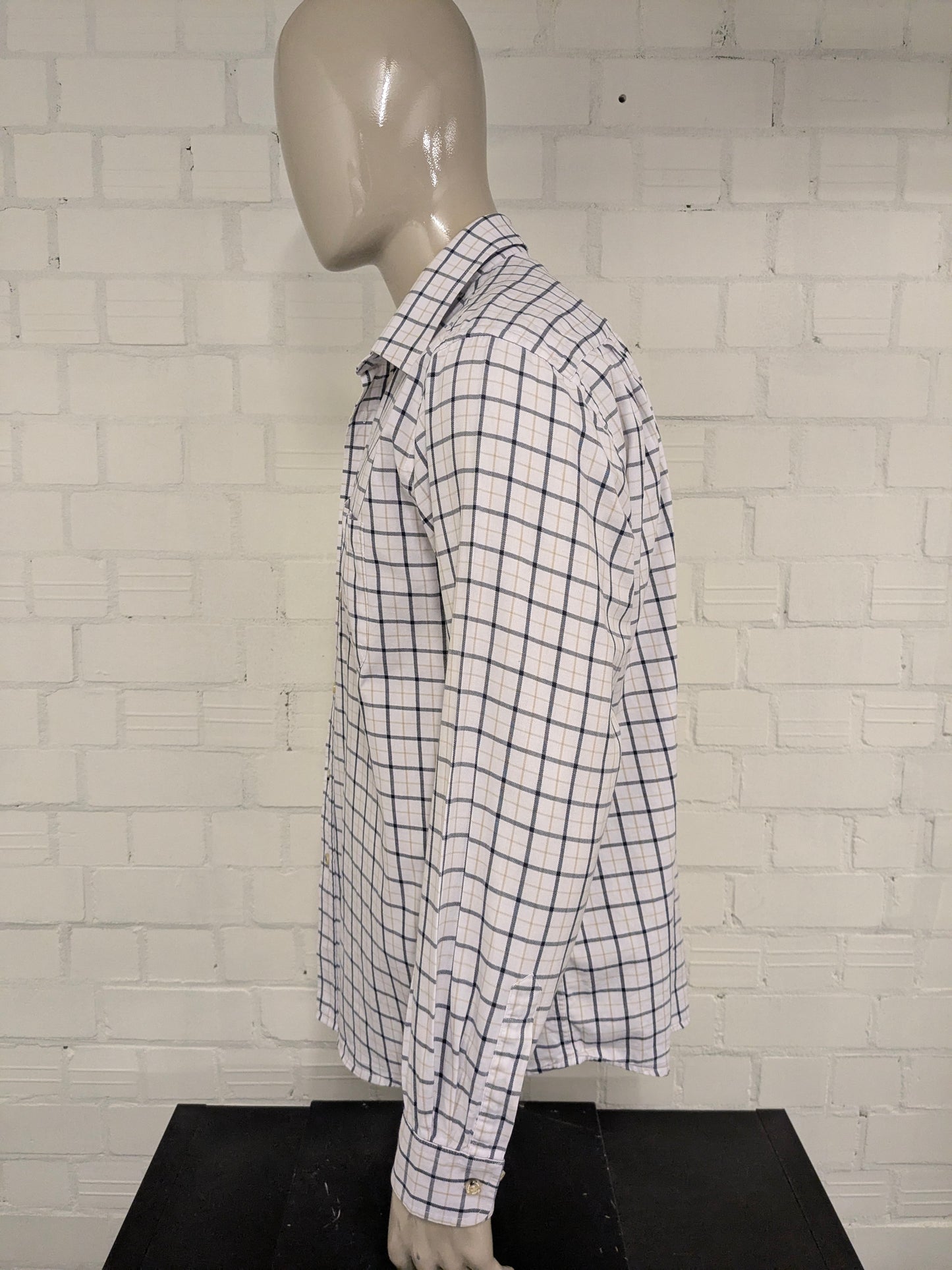 Vintage Ry Market overhemd. Zwart Bruin Wit geblokt. Maat 2XL / XXL.