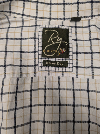 Vintage Ry Market overhemd. Zwart Bruin Wit geblokt. Maat 2XL / XXL.