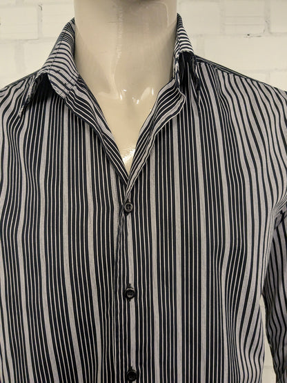 Vintage Angelo Litrico shirt. Black beige striped. Size L.