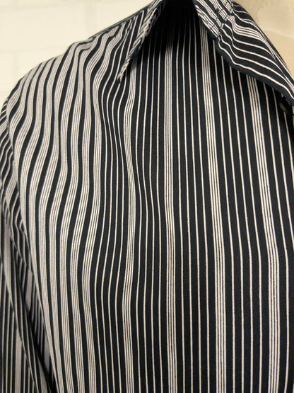 Vintage Angelo Litrico shirt. Black beige striped. Size L.