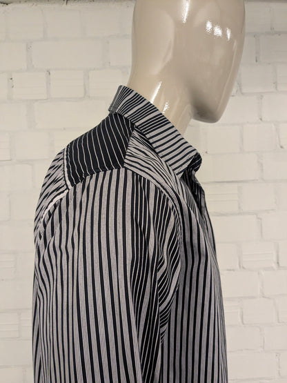 Vintage Angelo Litrico shirt. Black beige striped. Size L.