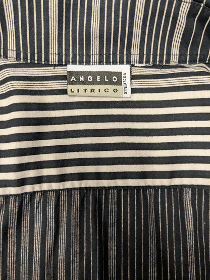 Vintage Angelo Litrico shirt. Black beige striped. Size L.
