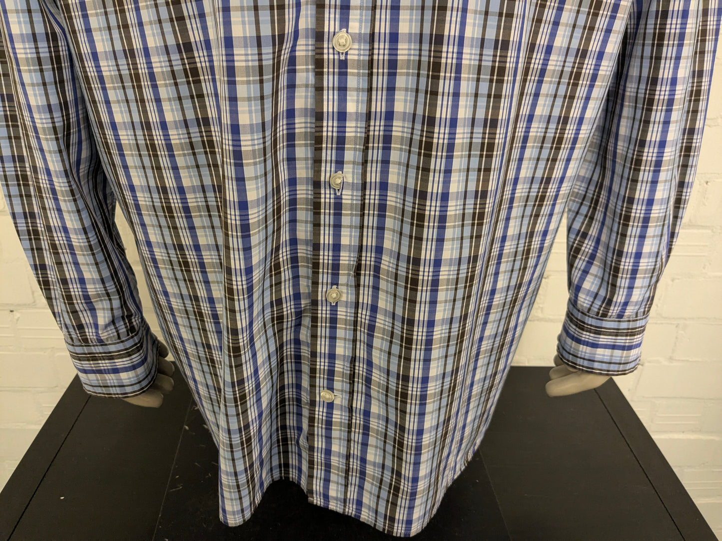 Chemise gant. Brun blanc bleu vérifié. Taille 3xl / xxxl. Tapez Portofino Poplin. Ajustement régulier.