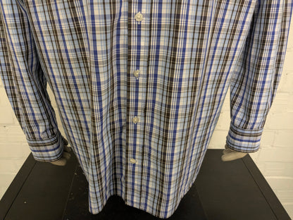 Chemise gant. Brun blanc bleu vérifié. Taille 3xl / xxxl. Tapez Portofino Poplin. Ajustement régulier.