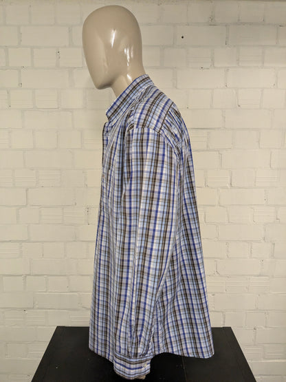 Chemise gant. Brun blanc bleu vérifié. Taille 3xl / xxxl. Tapez Portofino Poplin. Ajustement régulier.