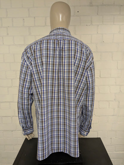 Chemise gant. Brun blanc bleu vérifié. Taille 3xl / xxxl. Tapez Portofino Poplin. Ajustement régulier.