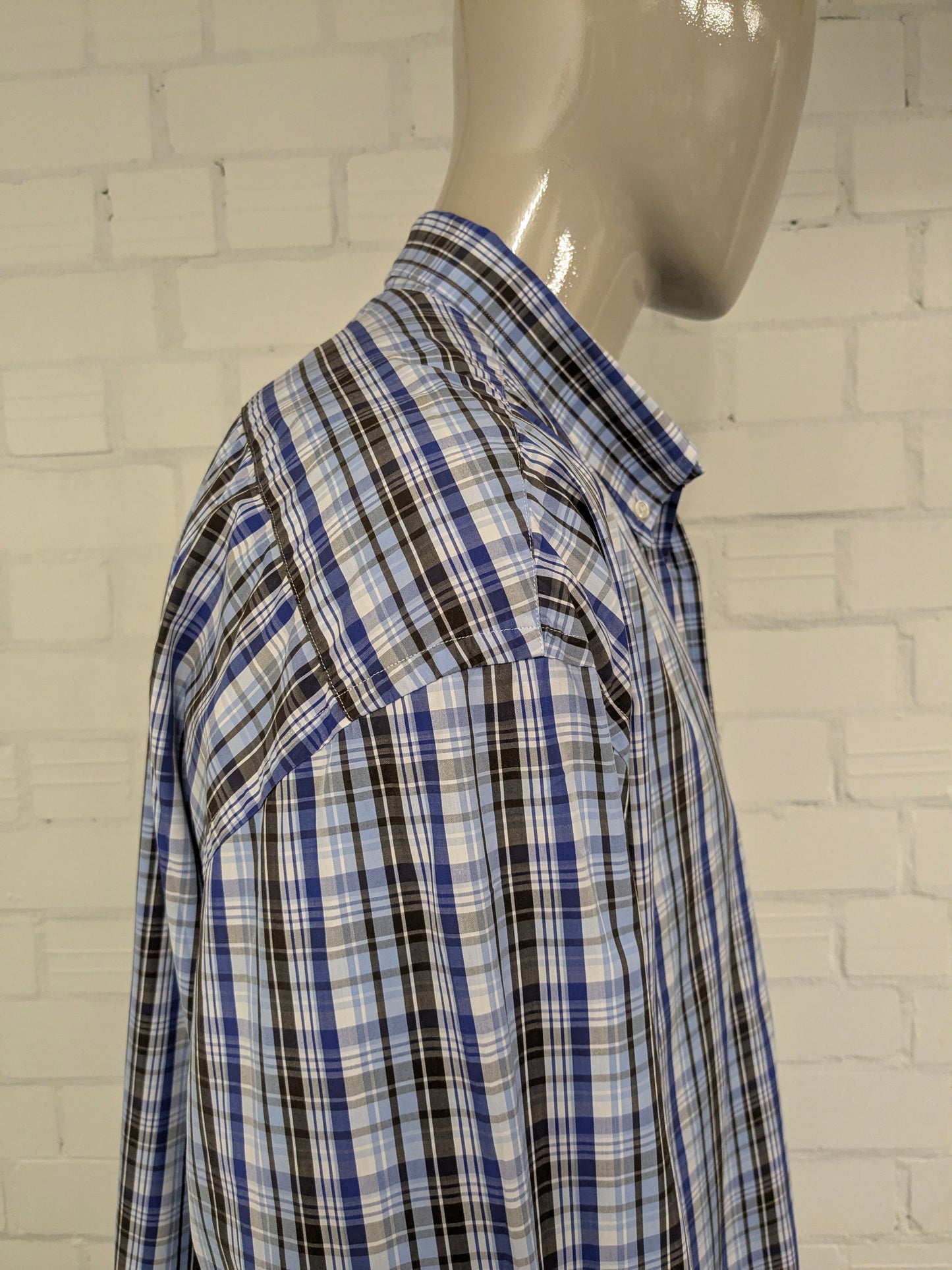 Chemise gant. Brun blanc bleu vérifié. Taille 3xl / xxxl. Tapez Portofino Poplin. Ajustement régulier.