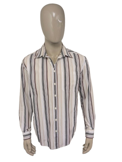 s. Oliver shirt. White brown beige black striped. Size XL.