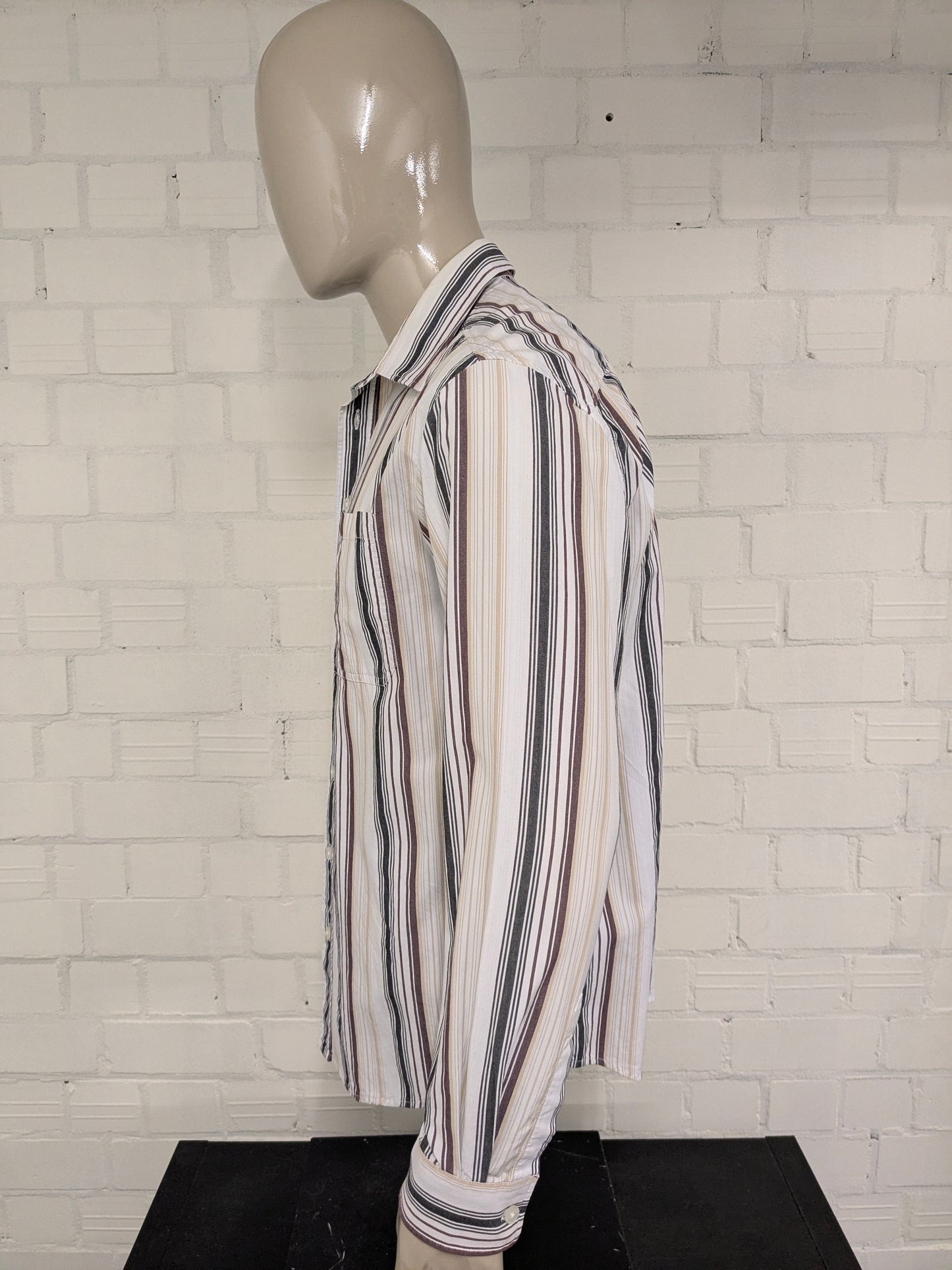 s. Oliver shirt. White brown beige black striped. Size XL.