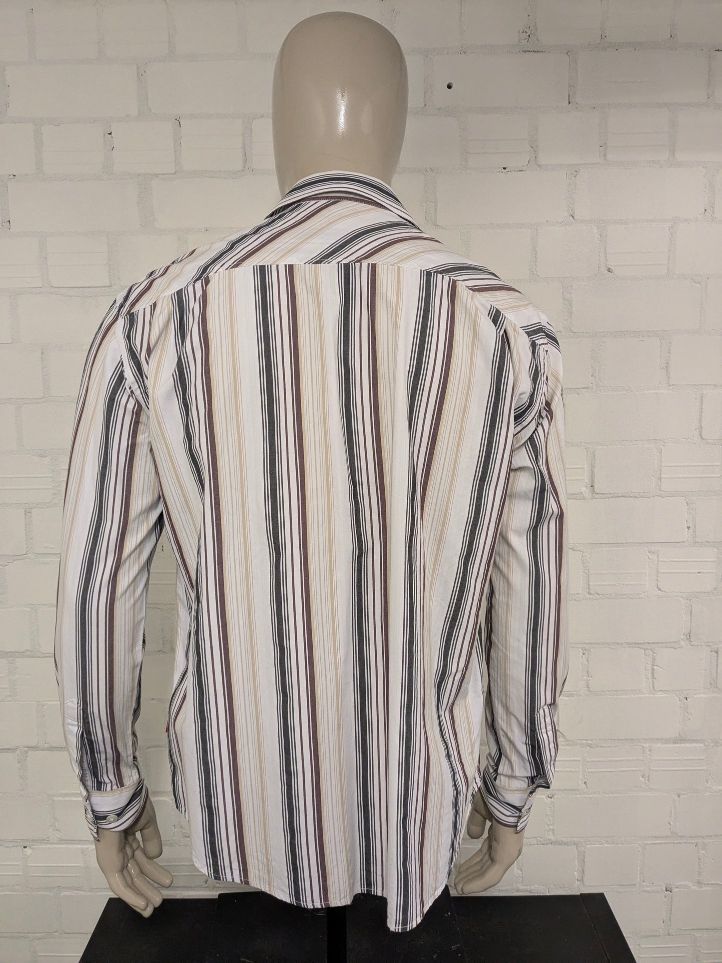 s. Oliver shirt. White brown beige black striped. Size XL.
