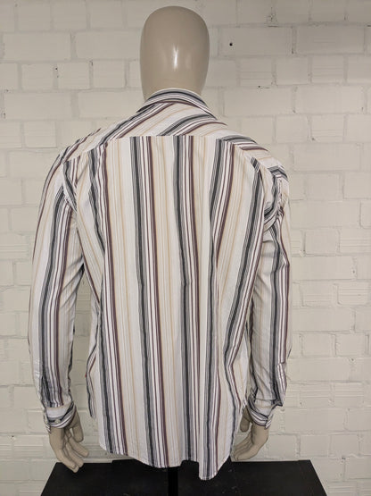 s. Oliver shirt. White brown beige black striped. Size XL.