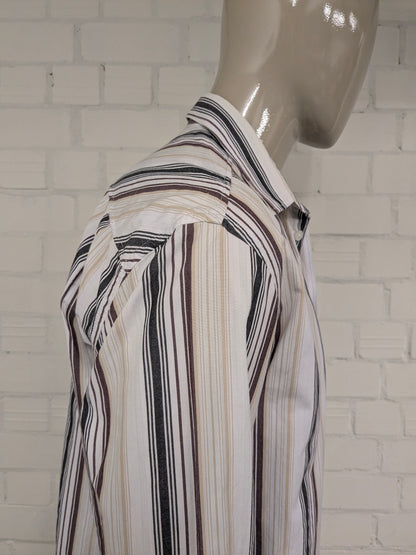 s. Oliver shirt. White brown beige black striped. Size XL.