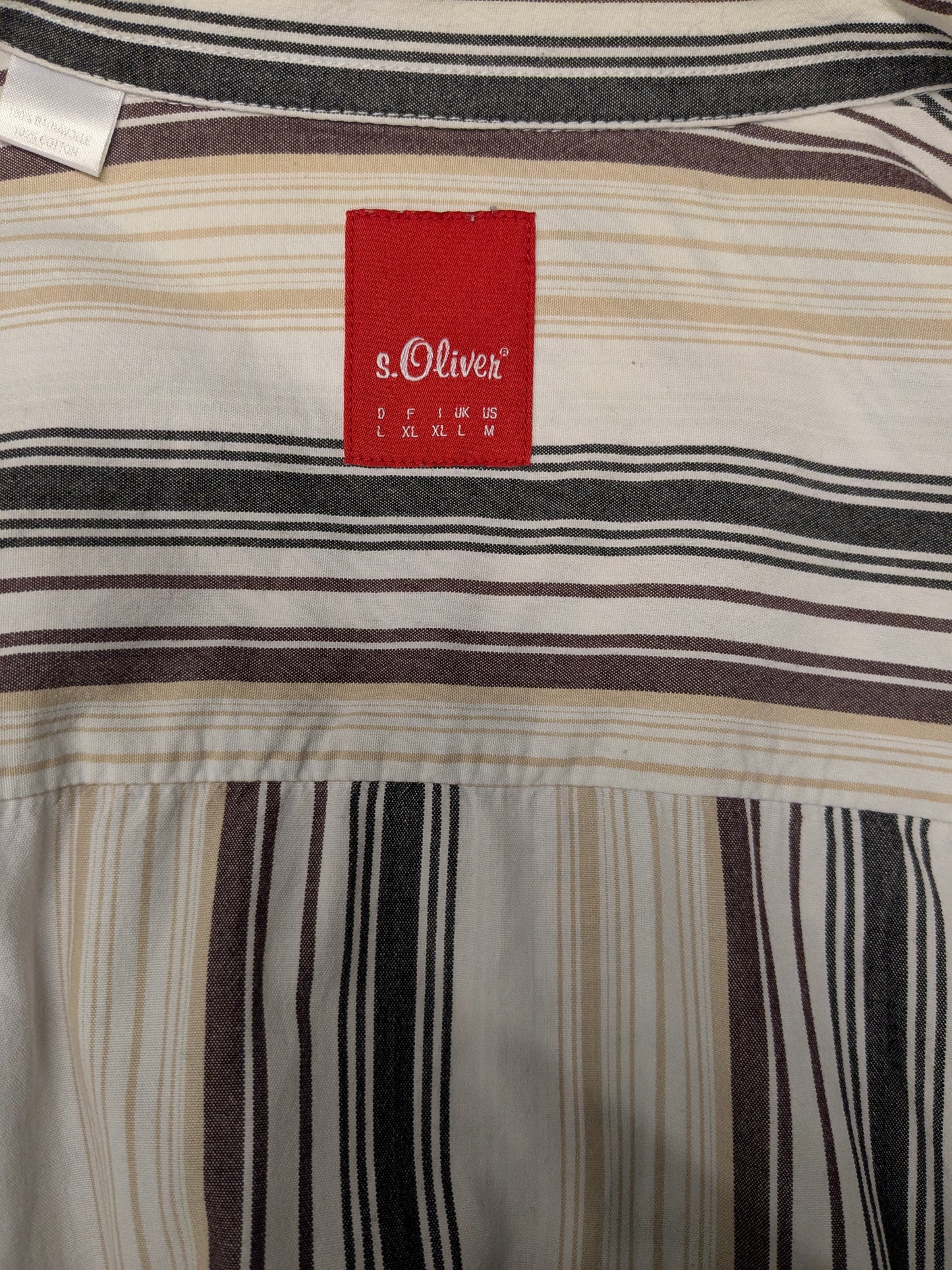 s. Oliver shirt. White brown beige black striped. Size XL.