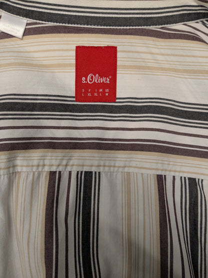 s. Oliver shirt. White brown beige black striped. Size XL.