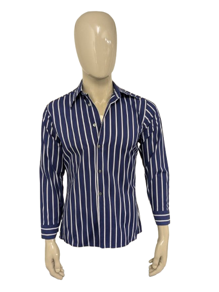 Vintage 70er Jahre mit Punktkragen. Blau weiß gestreift. Größe M.