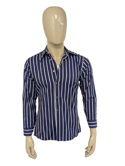 Vintage 70er Jahre mit Punktkragen. Blau weiß gestreift. Größe M.