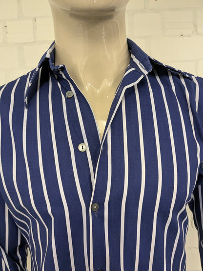 Vintage 70er Jahre mit Punktkragen. Blau weiß gestreift. Größe M.