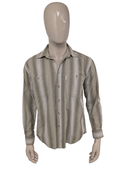 Vintage Beygent shirt. Green white striped motif. Size L.