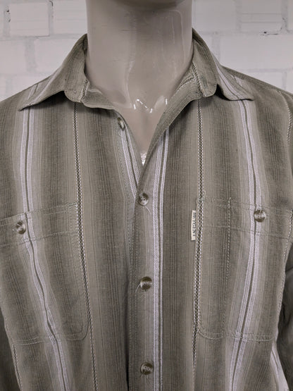 Vintage Beygent shirt. Green white striped motif. Size L.