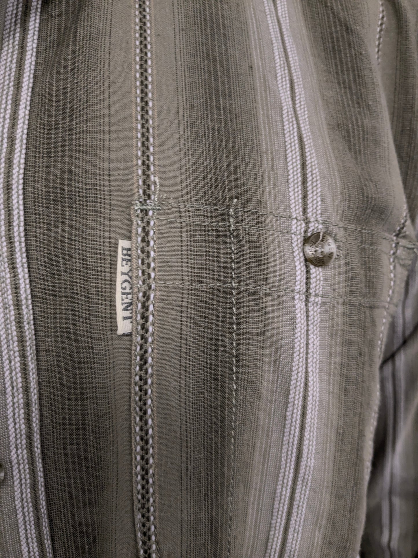 Vintage Beygent shirt. Green white striped motif. Size L.
