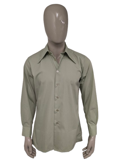 Vintage 70er Golden Style -Shirt mit Punktkragen. Farbig grün. Größe L. Casual Manschettenknoten.