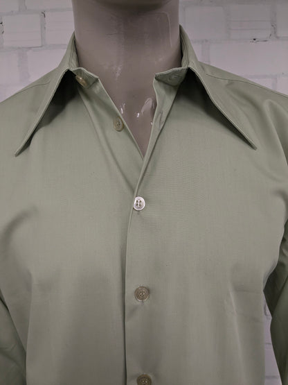 Vintage 70er Golden Style -Shirt mit Punktkragen. Farbig grün. Größe L. Casual Manschettenknoten.