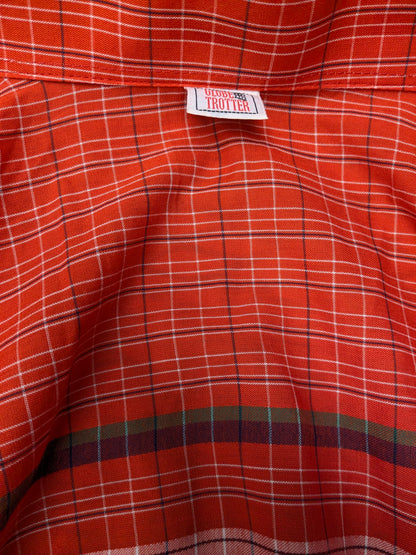 Camicia Globetrotter vintage degli anni '70 con colletto punti. Strisce bianche verde blu arancione. Taglia L.