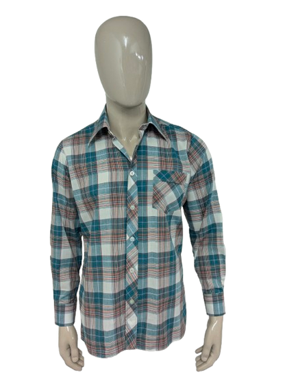 Chemise londonienne vintage des années 70 avec collier. Bleu rouge vert vérifié. Taille L.