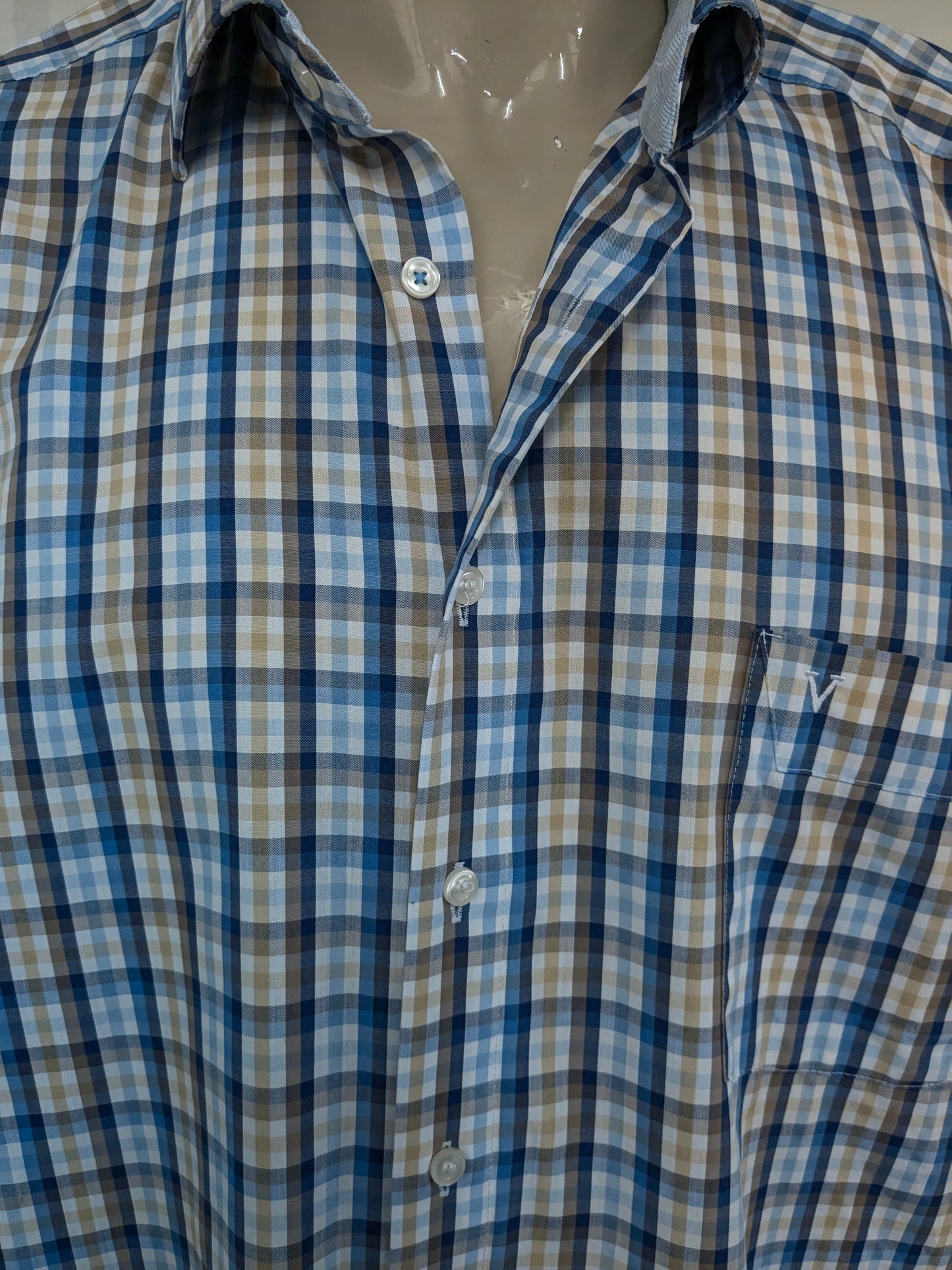 Marvelis shirt. Blue white beige blocked. Size 4XL / XXXXL. Comfort fit.