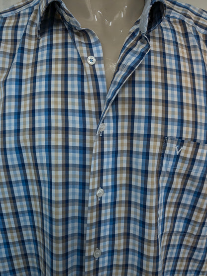 Marvelis shirt. Blue white beige blocked. Size 4XL / XXXXL. Comfort fit.